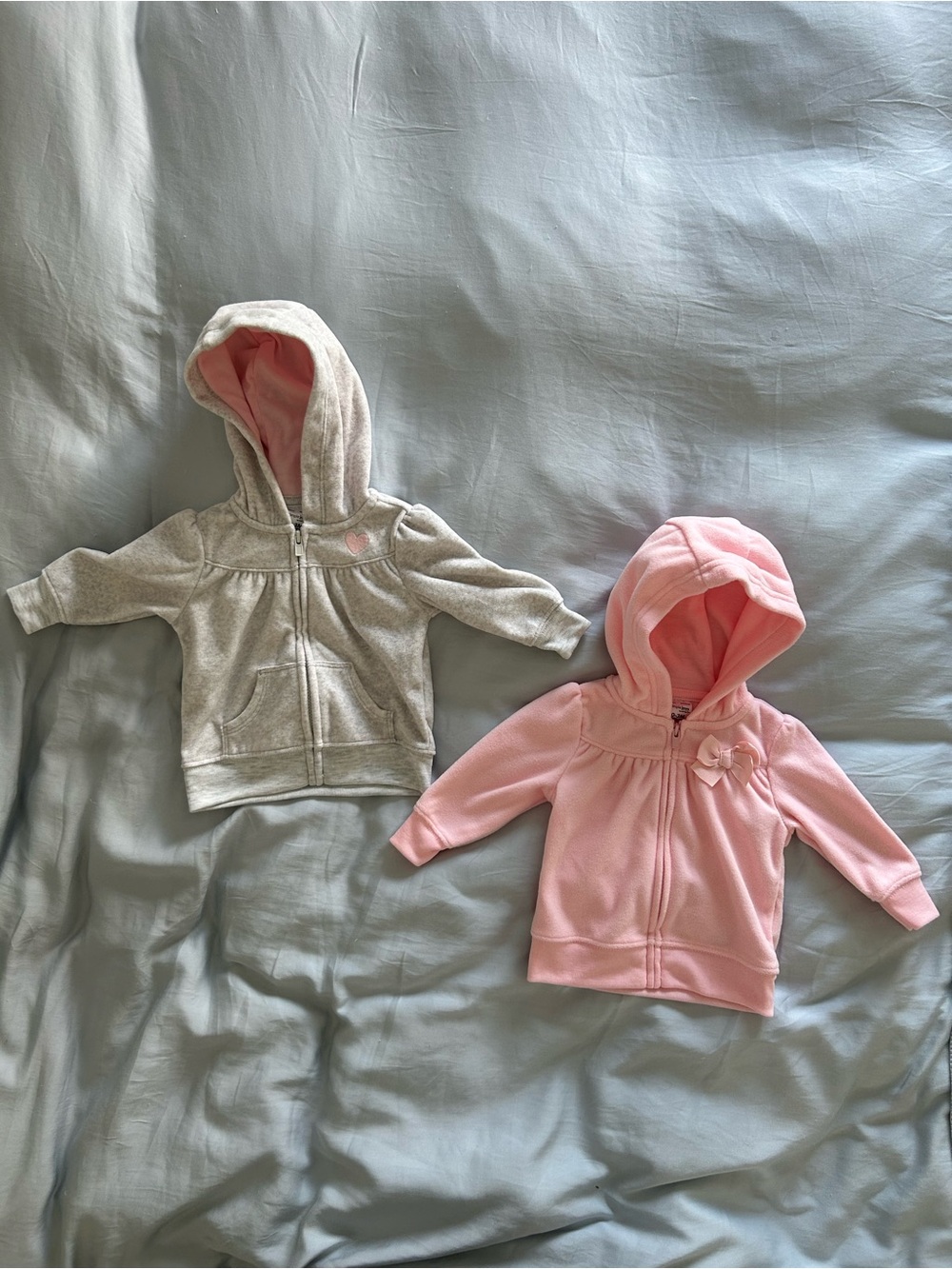 NWOT Carter's Hooded Zip Sweatshirts in Pink and Light Gray